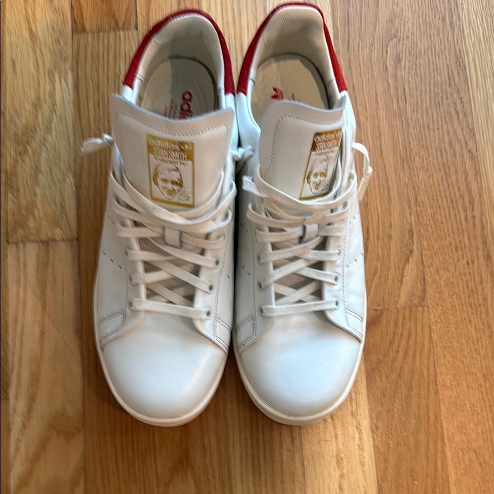 Adidas White Sneakers with Red and Gold Accents